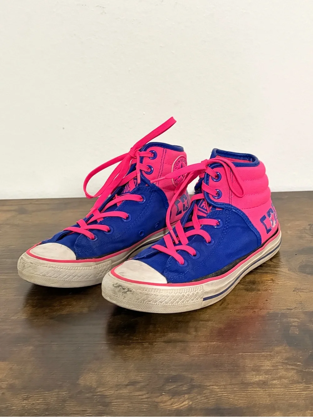 Converse Kids High-Top Sneakers in Blue and Hot Pink